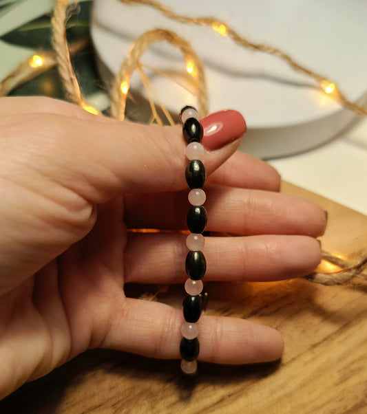 ❤️ Bransoletka "Pewne Serce" – Kwarc Różowy i Hematyt 💫