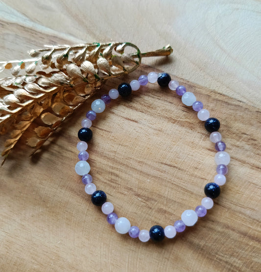 Bransoletka "Magia Nocy" – Kwarc Różowy, Ametyst i Noc Kairu🌛✨