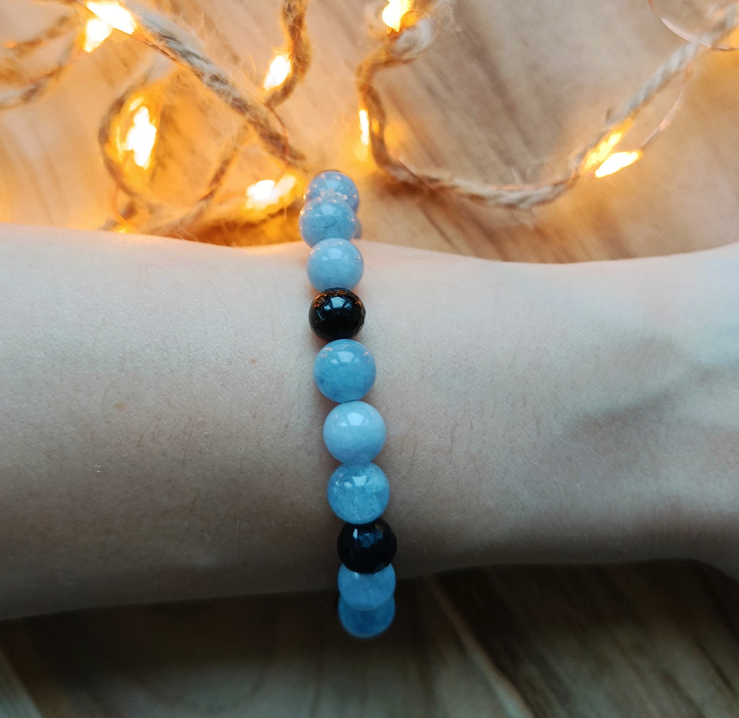 🌊 Bransoletka „Ochrona Oceanu” – akwamaryn & czarny turmalin