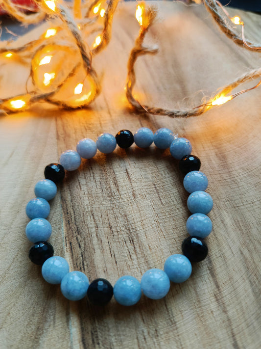 🌊 Bransoletka „Ochrona Oceanu” – akwamaryn & czarny turmalin