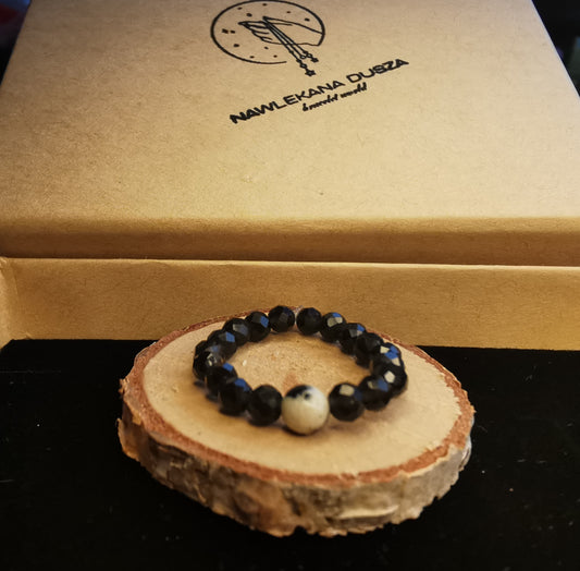 Pierścionek „Dalmatyński Obsidian” – Obsydian • Jaspis Dalmatyński