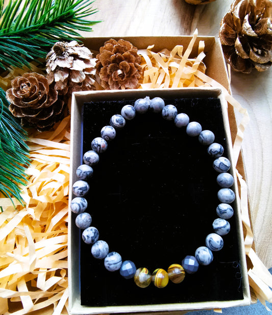 Męska bransoletka "Picasso Earth” — jaspis Picasso • oko tygrysa • hematyt