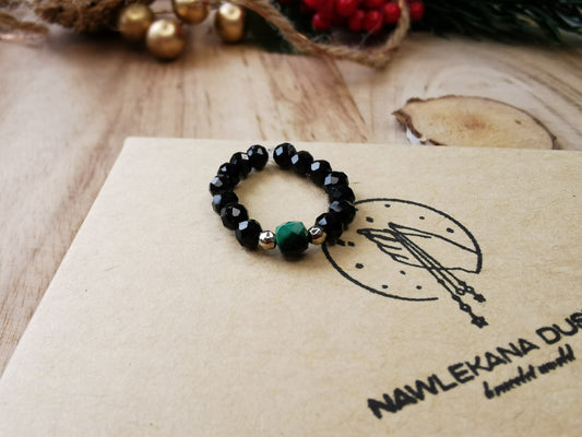 Pierścionek „Leśna Energia” – Turmalin • Malachit • Hematyt