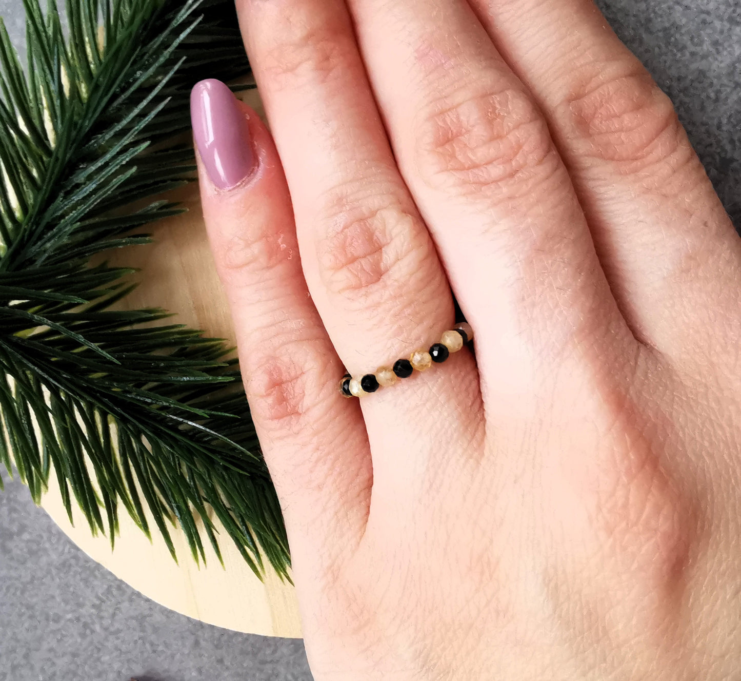 Pierścionek „Energetyczna Harmonia” – Turmalin & Cytryn Naprzemiennie