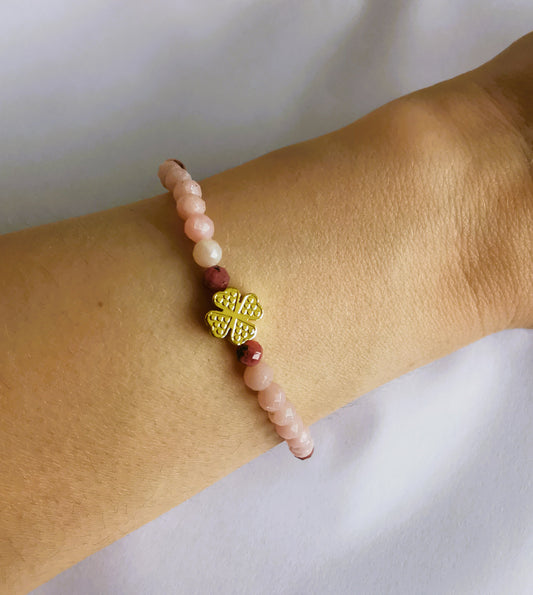 Bransoletka „Miłość. Spokój. Światło” opal różowy · rodonit · hematyt