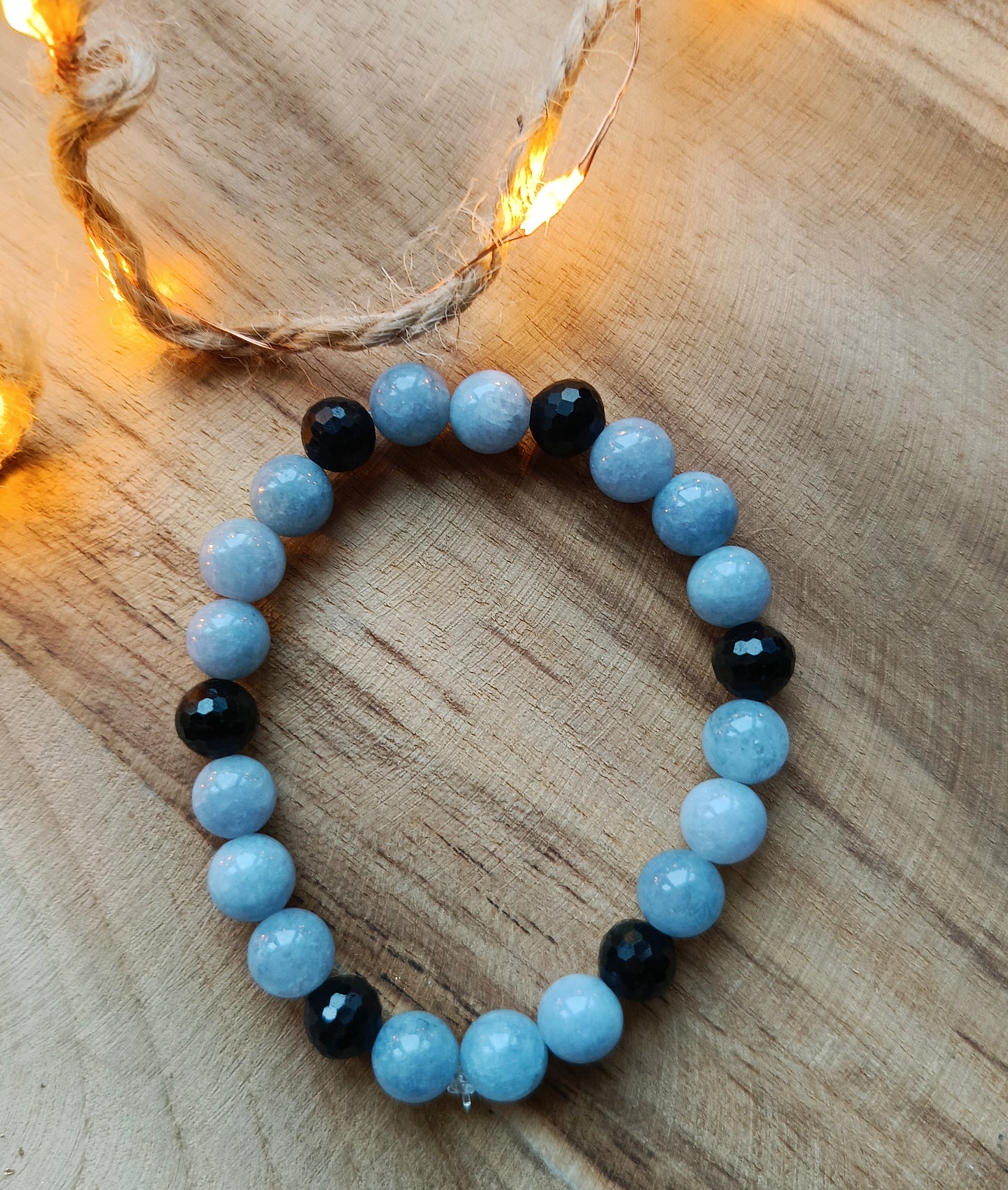 🌊 Bransoletka „Ochrona Oceanu” – akwamaryn & czarny turmalin