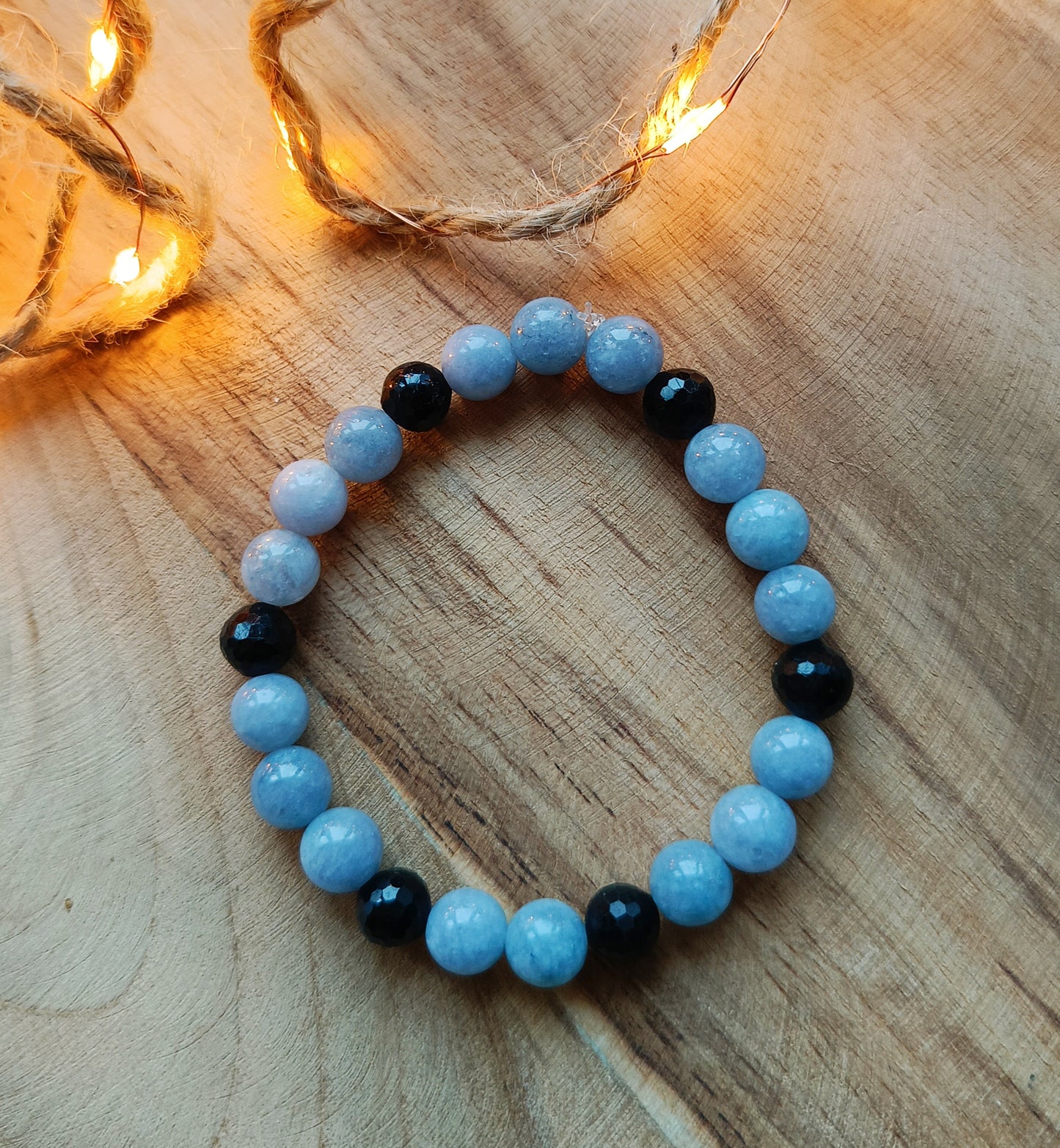 🌊 Bransoletka „Ochrona Oceanu” – akwamaryn & czarny turmalin