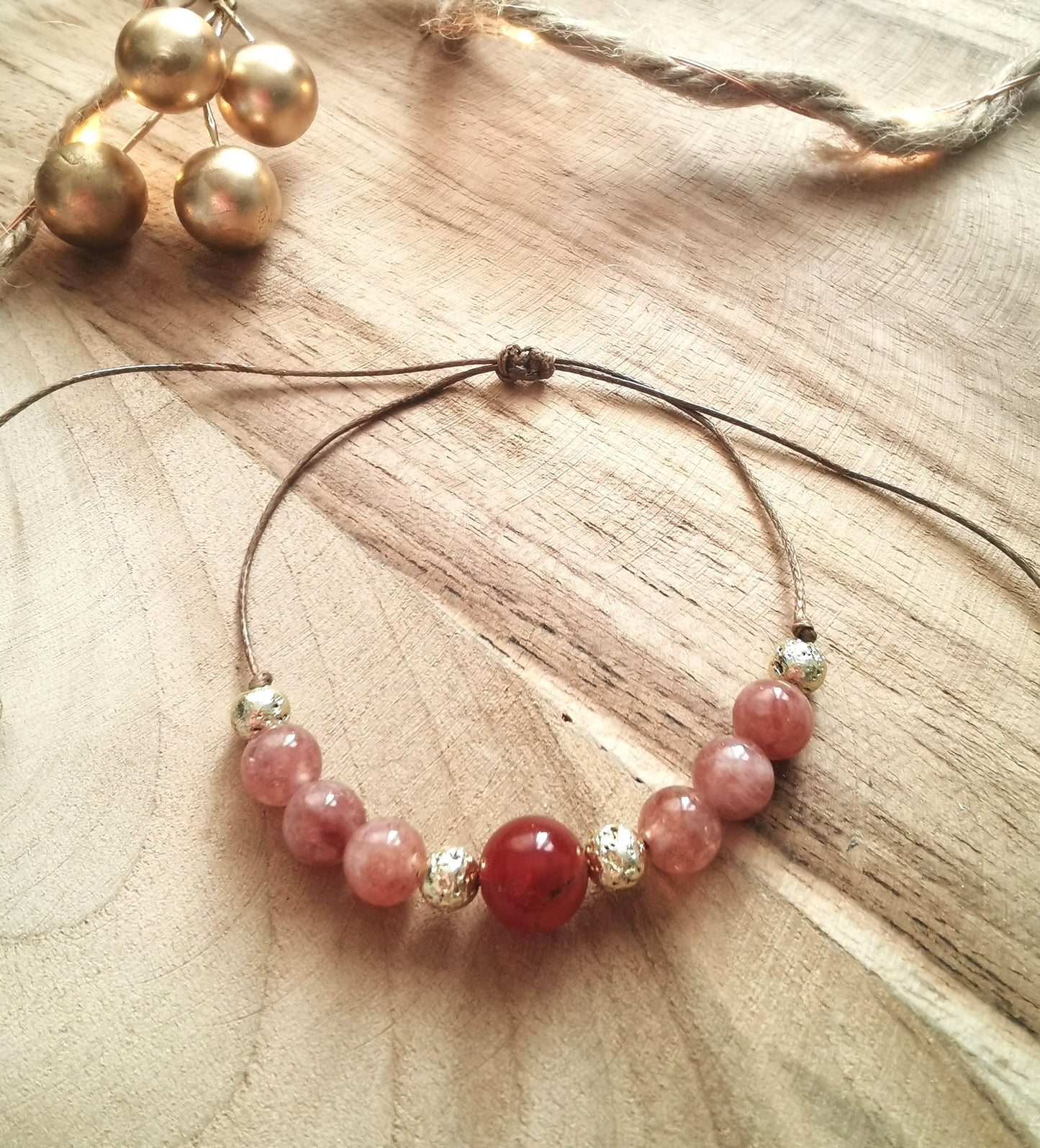 Bransoletka na sznurku z karneolu, kamienia słonecznego i lawy wulkanicznej ✨