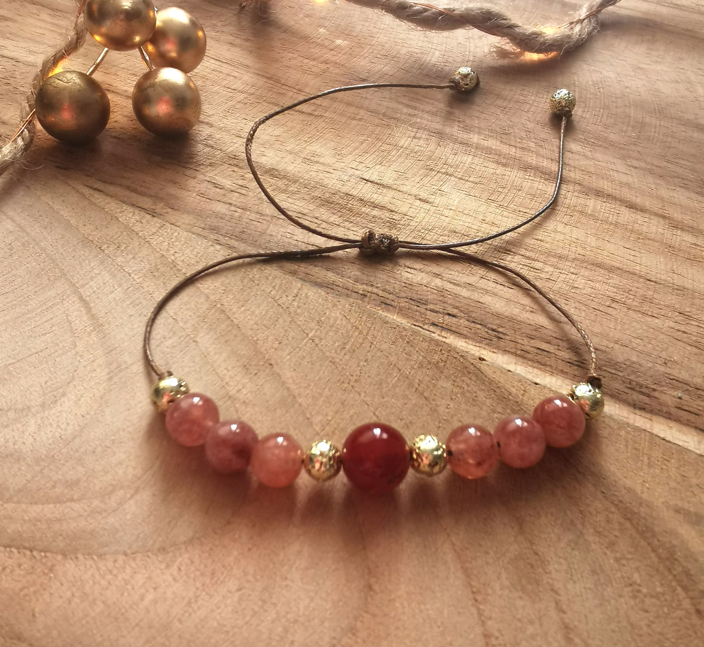 Bransoletka na sznurku z karneolu, kamienia słonecznego i lawy wulkanicznej ✨