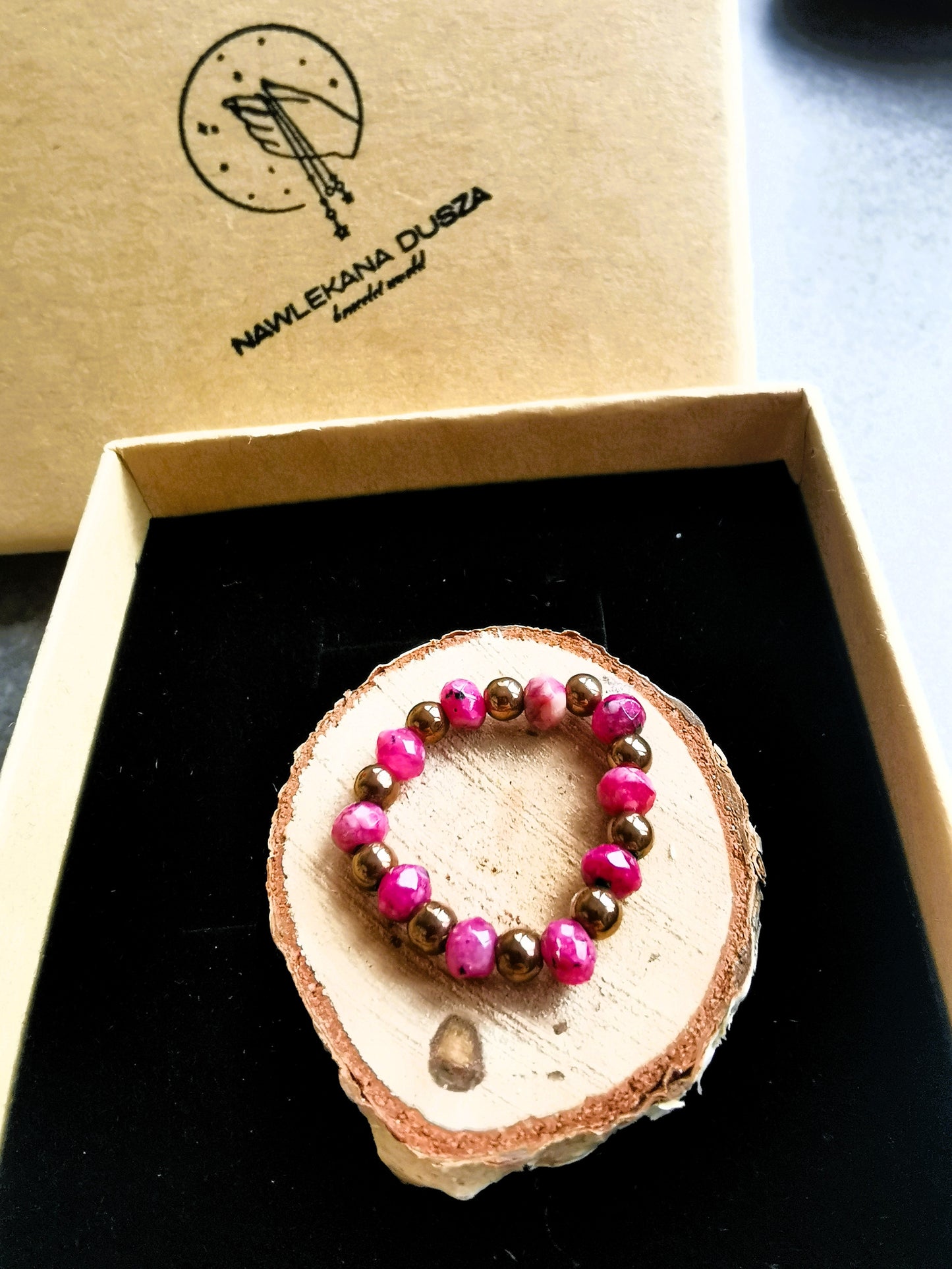 Pierścionek „Wiśniowa Energia” – Granat • Hematyt