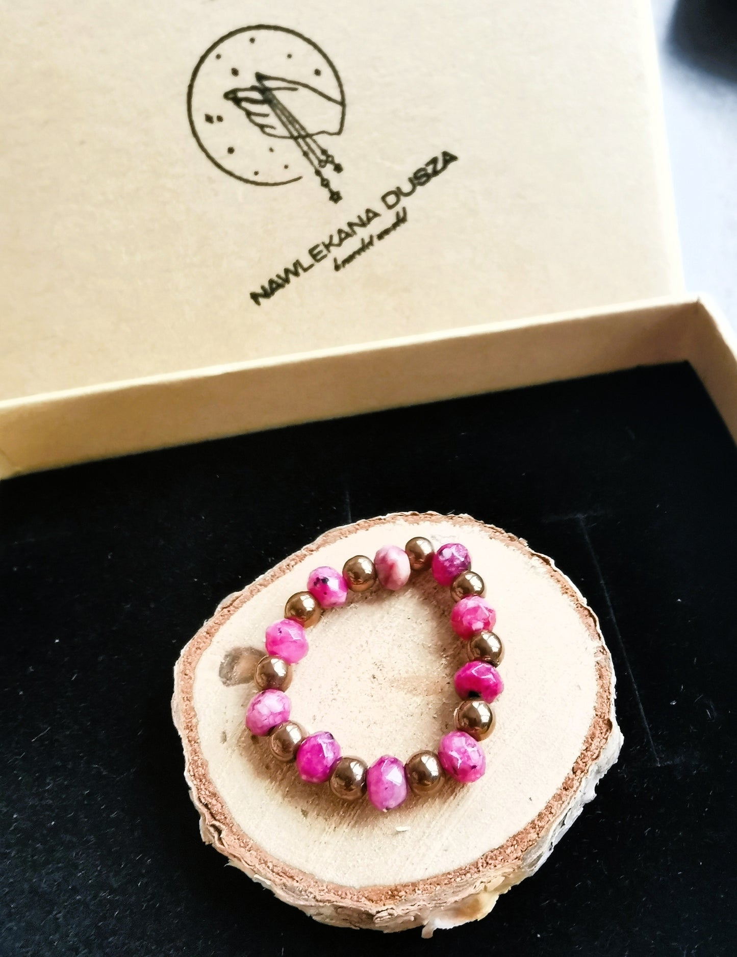 Pierścionek „Wiśniowa Energia” – Granat • Hematyt