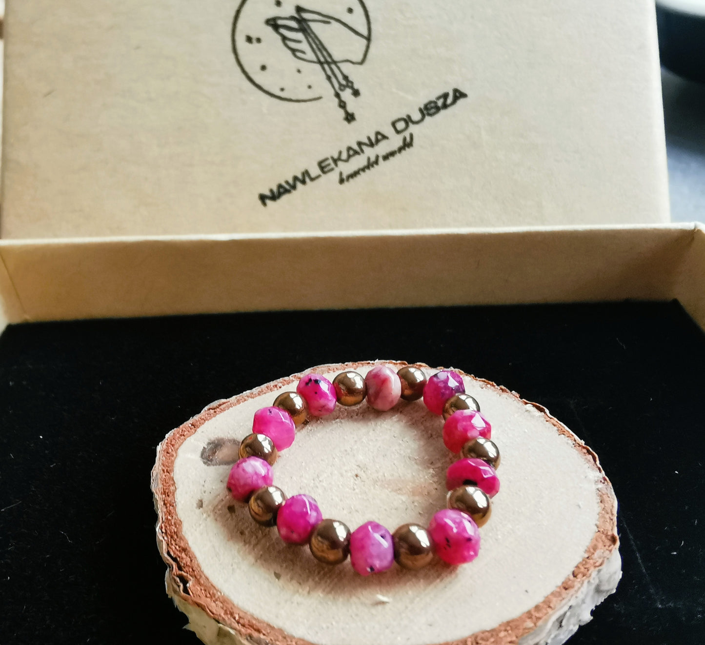 Pierścionek „Wiśniowa Energia” – Granat • Hematyt