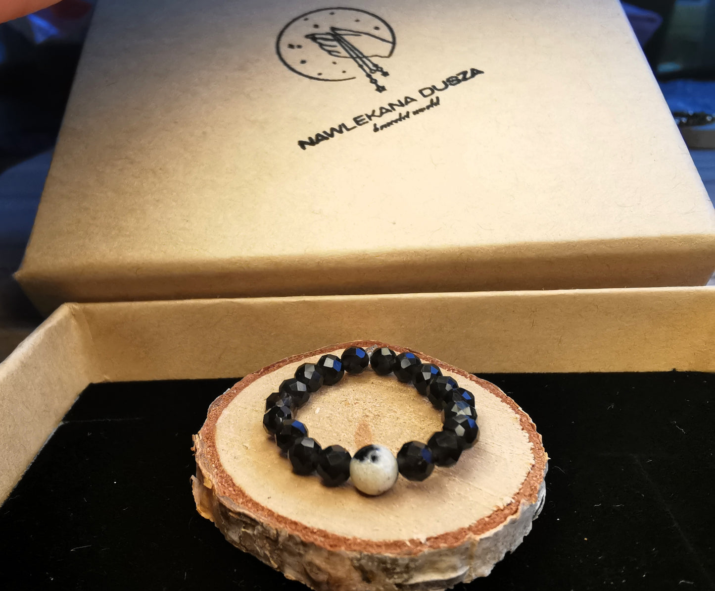 Pierścionek „Dalmatyński Obsidian” – Obsydian • Jaspis Dalmatyński