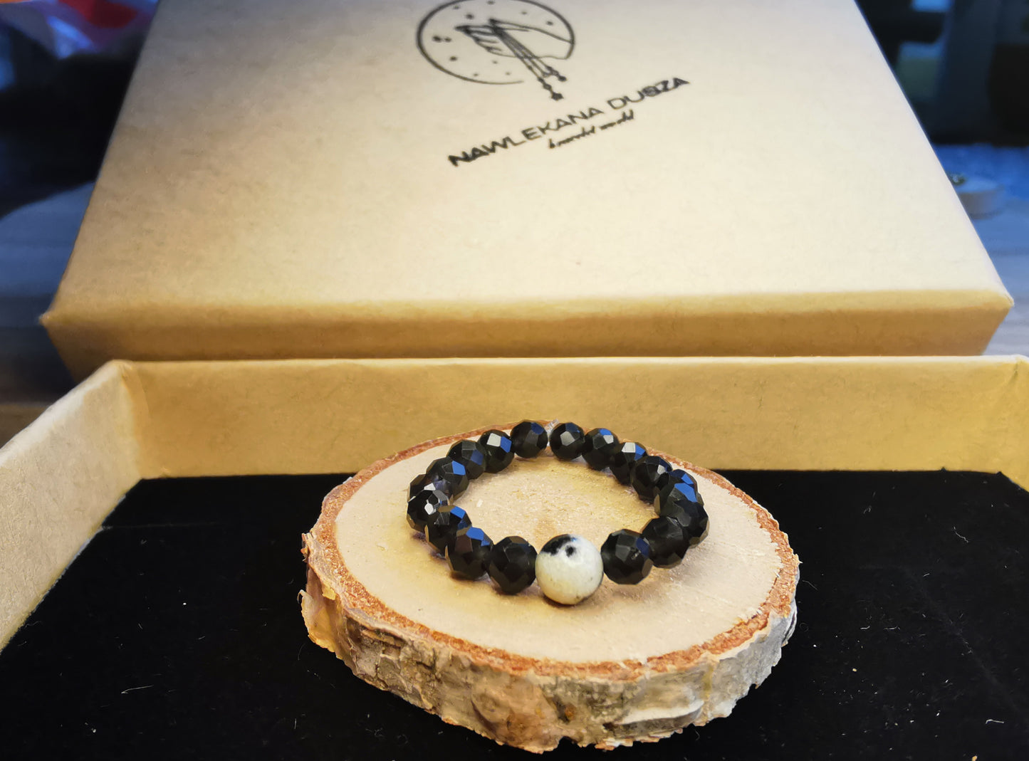 Pierścionek „Dalmatyński Obsidian” – Obsydian • Jaspis Dalmatyński