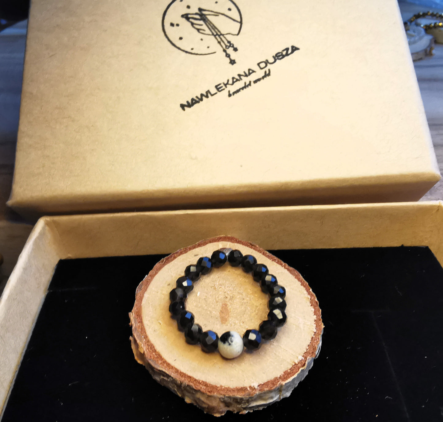 Pierścionek „Dalmatyński Obsidian” – Obsydian • Jaspis Dalmatyński