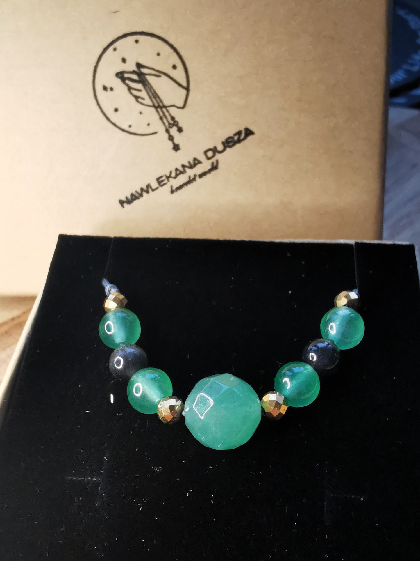 💚 Bransoletka na sznurku z awenturynu i kociego oka