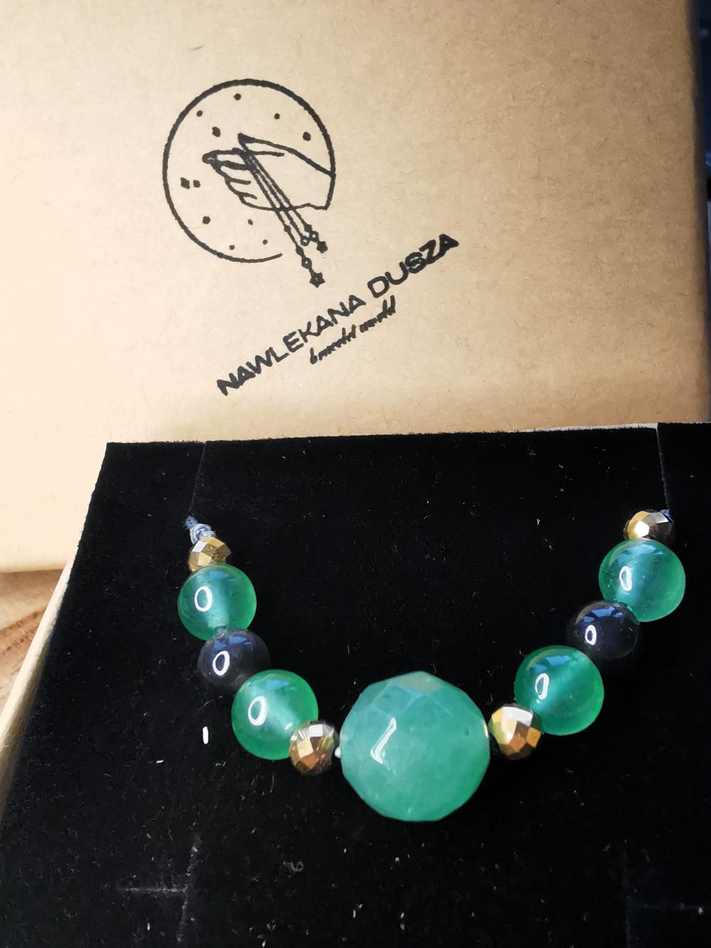 💚 Bransoletka na sznurku z awenturynu i kociego oka