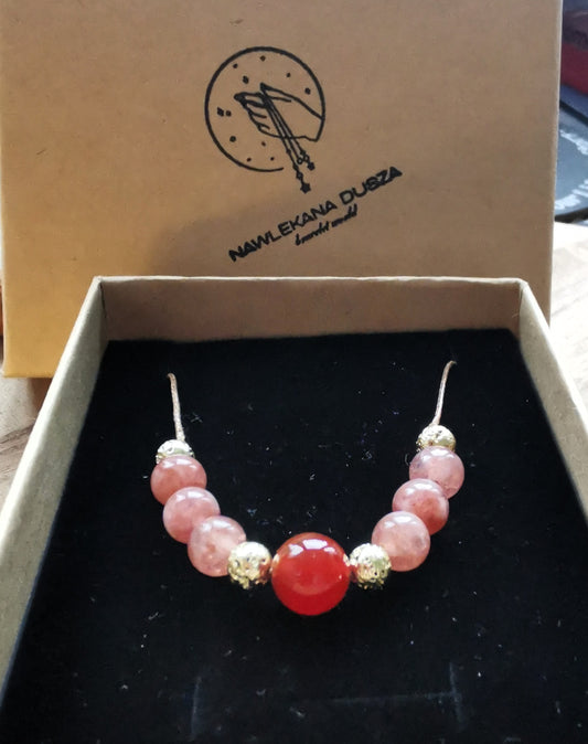 Bransoletka na sznurku z karneolu, kamienia słonecznego i lawy wulkanicznej ✨