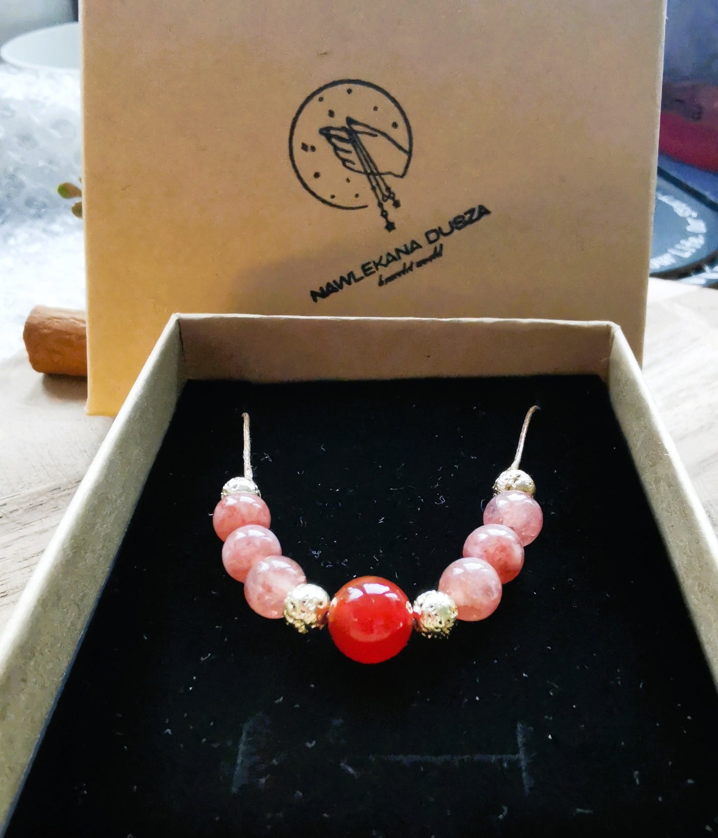 Bransoletka na sznurku z karneolu, kamienia słonecznego i lawy wulkanicznej ✨