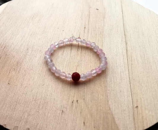 Pierścionek „Różowy Ogień” – Kwarc Różowy • Karneol