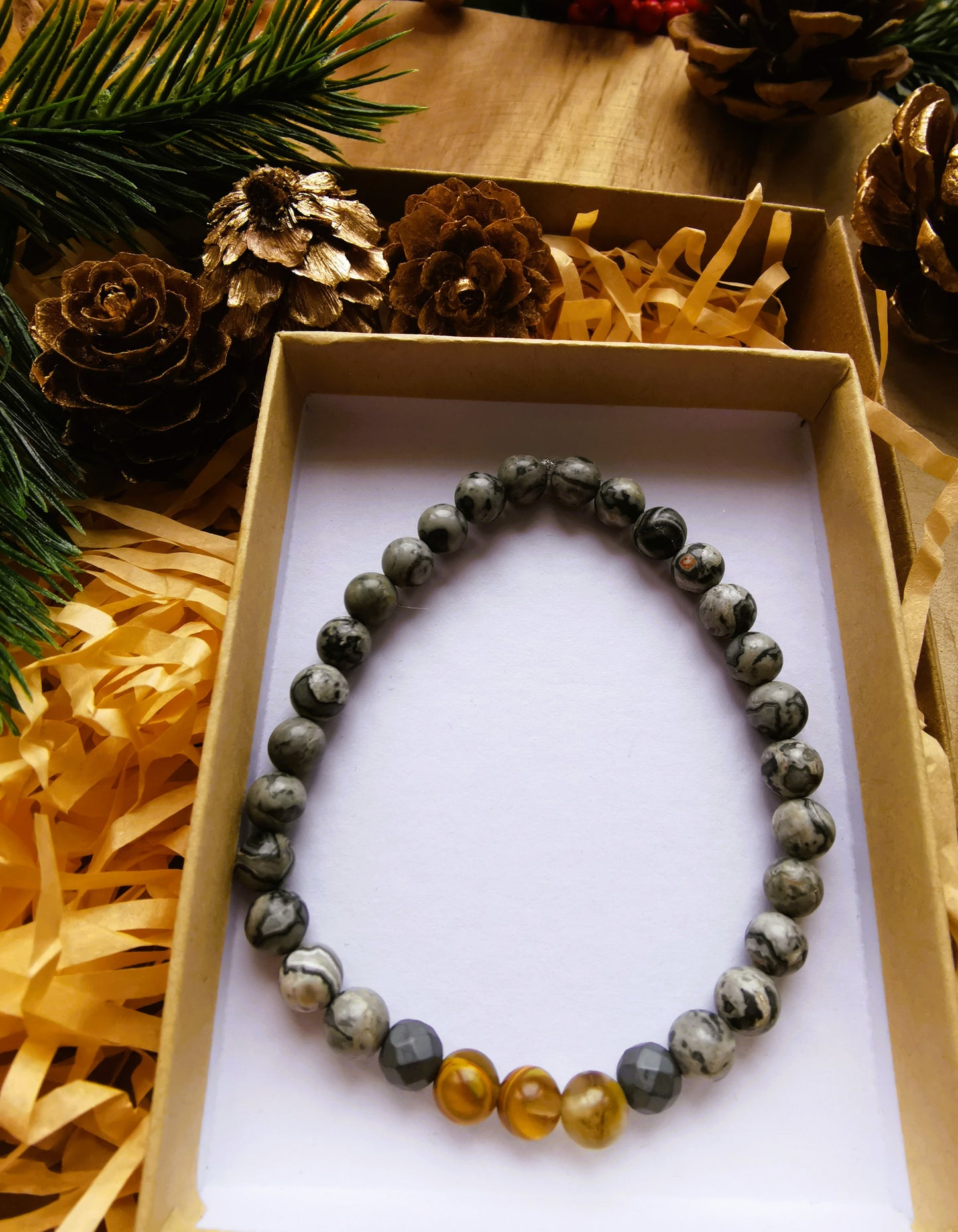 Męska bransoletka "Picasso Earth” — jaspis Picasso • oko tygrysa • hematyt