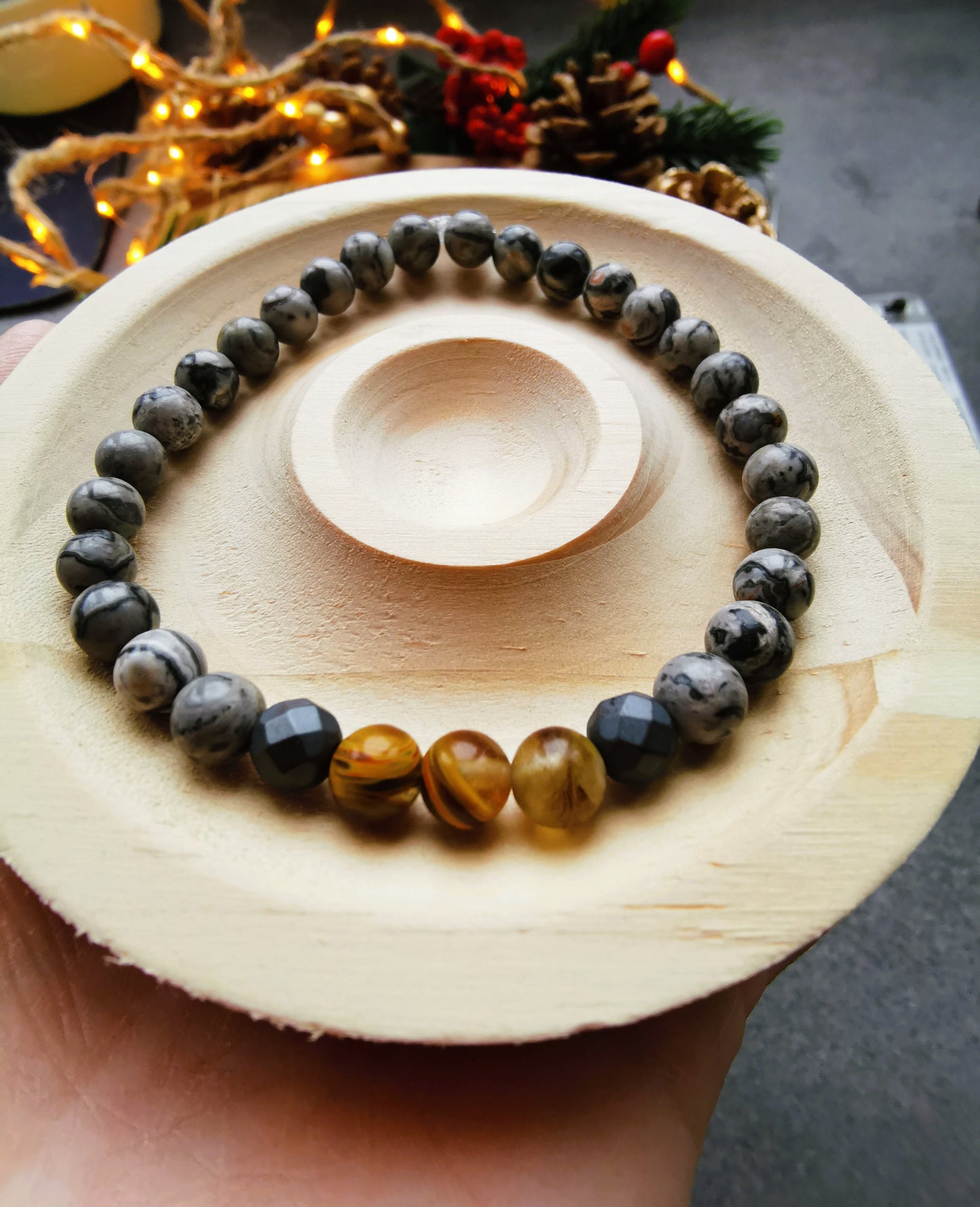 Męska bransoletka "Picasso Earth” — jaspis Picasso • oko tygrysa • hematyt