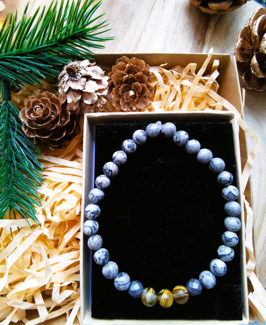 Męska bransoletka "Picasso Earth” — jaspis Picasso • oko tygrysa • hematyt