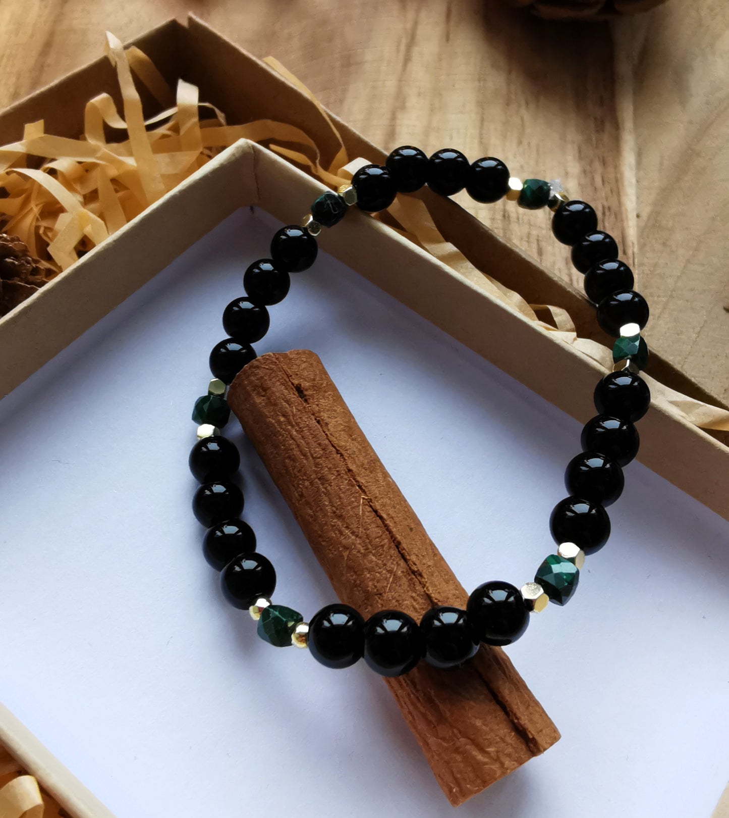 Bransoletka „Malachite Night” — agat czarny • malachit • hematyt