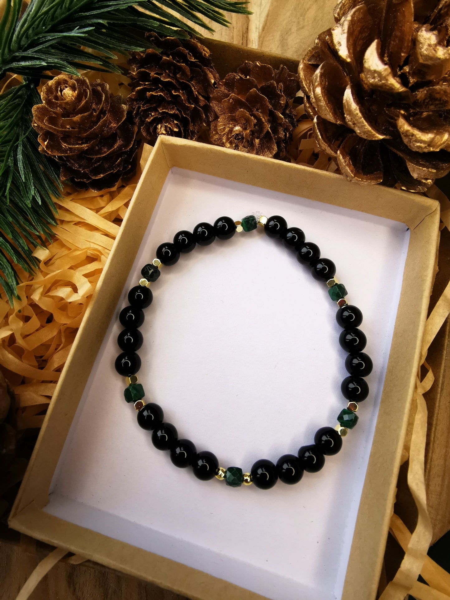 Bransoletka „Malachite Night” — agat czarny • malachit • hematyt