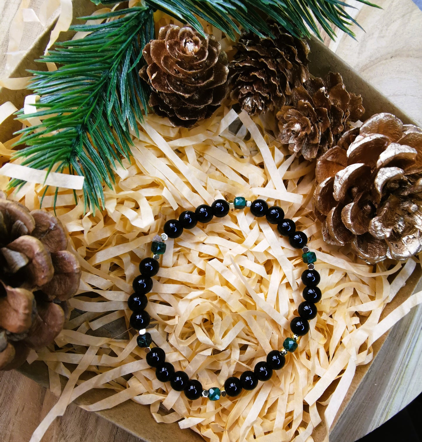 Bransoletka „Malachite Night” — agat czarny • malachit • hematyt