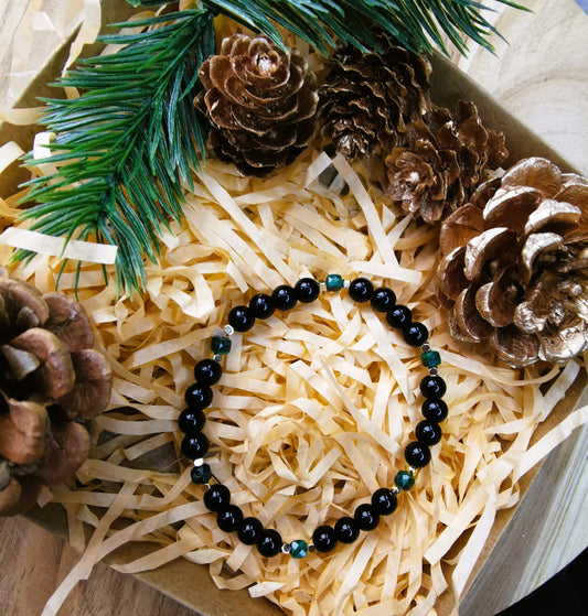 Bransoletka „Malachite Night” — agat czarny • malachit • hematyt