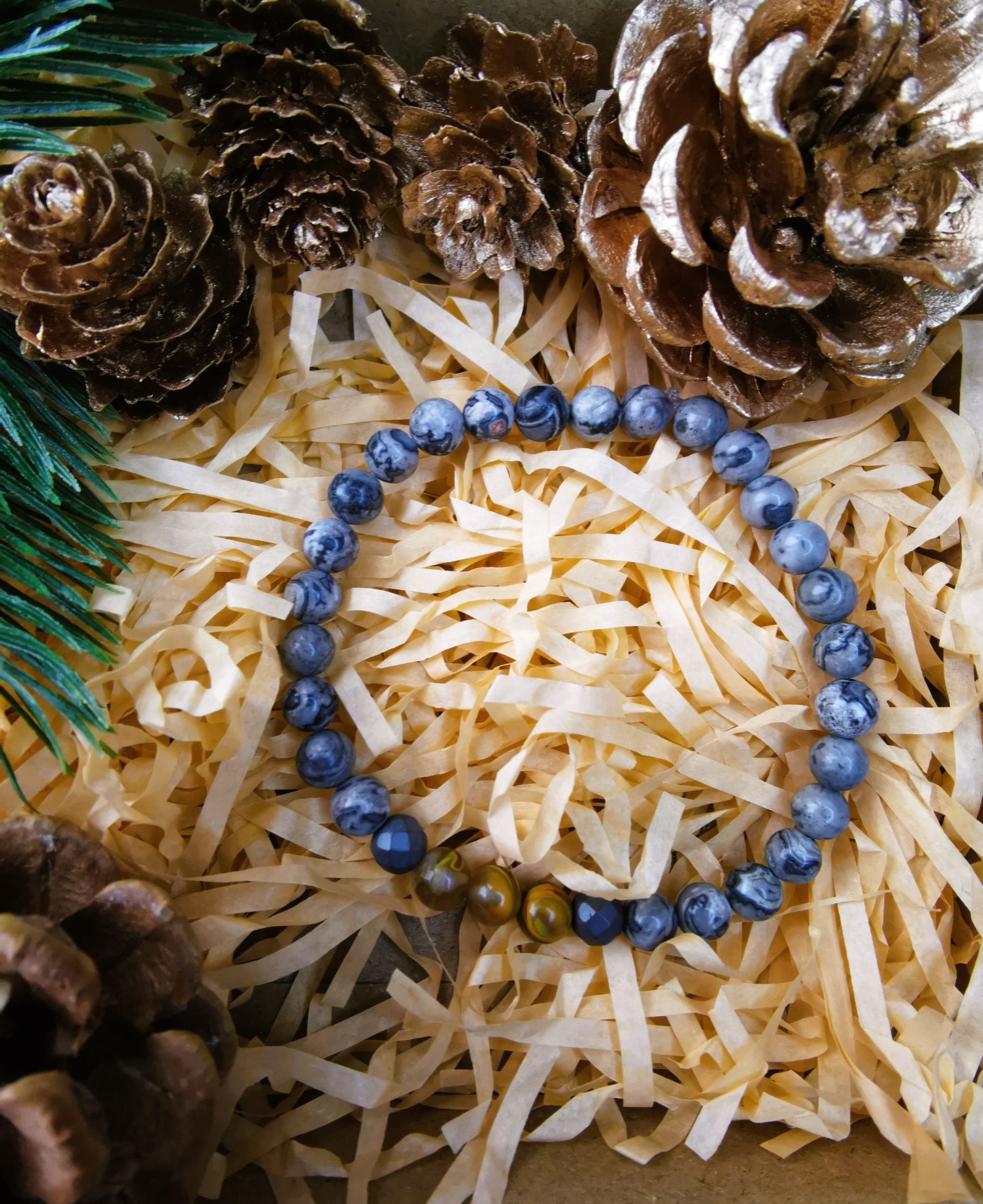 Męska bransoletka "Picasso Earth” — jaspis Picasso • oko tygrysa • hematyt