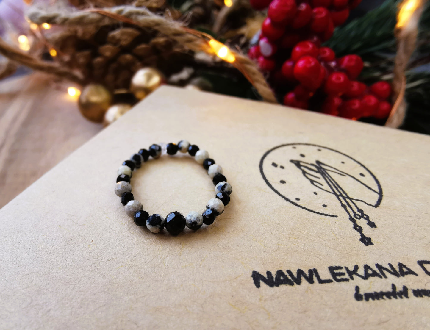 Pierścionek „Black Dalmatines” – Turmalin • Jaspis Dalmatyński