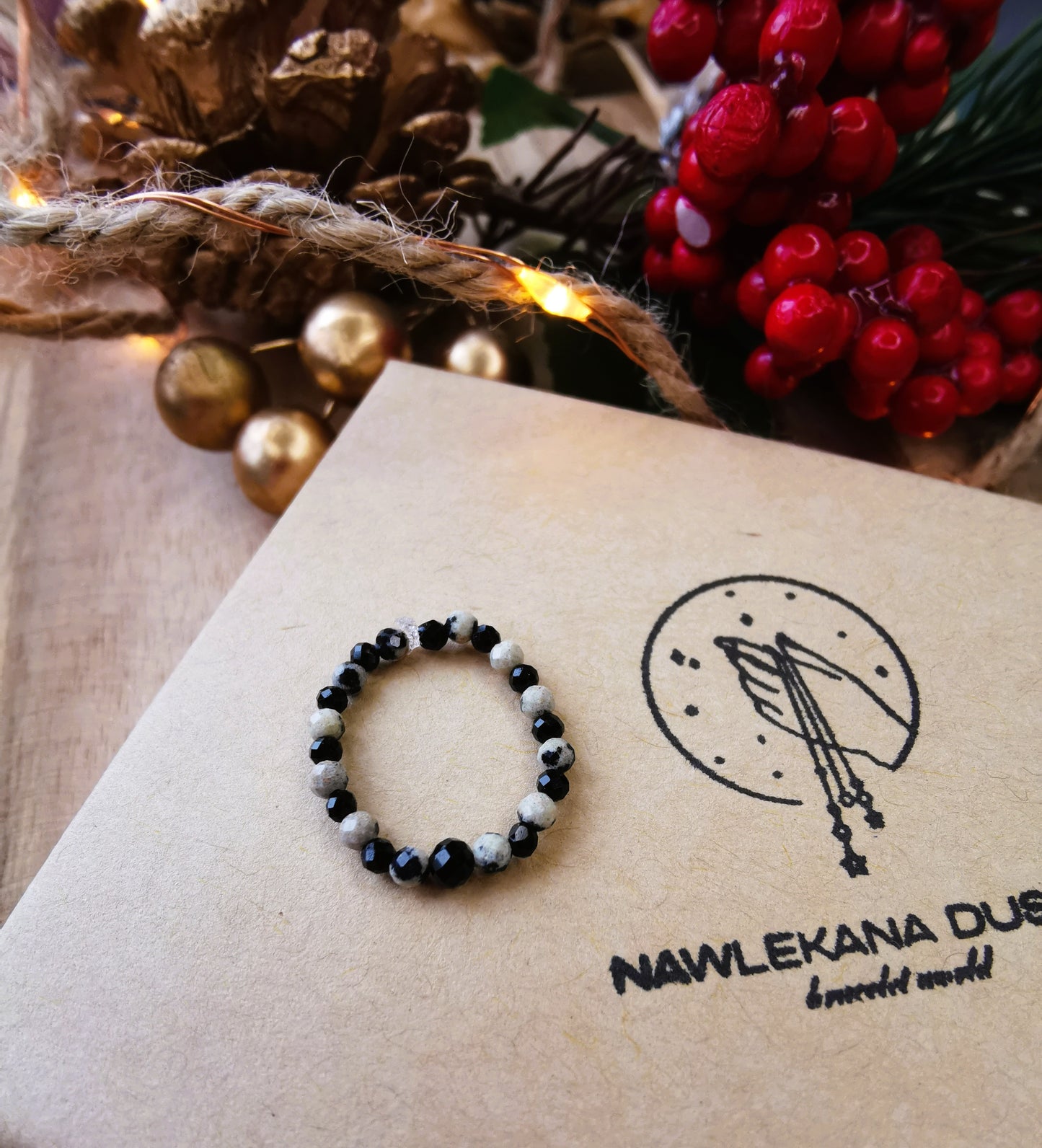 Pierścionek „Black Dalmatines” – Turmalin • Jaspis Dalmatyński