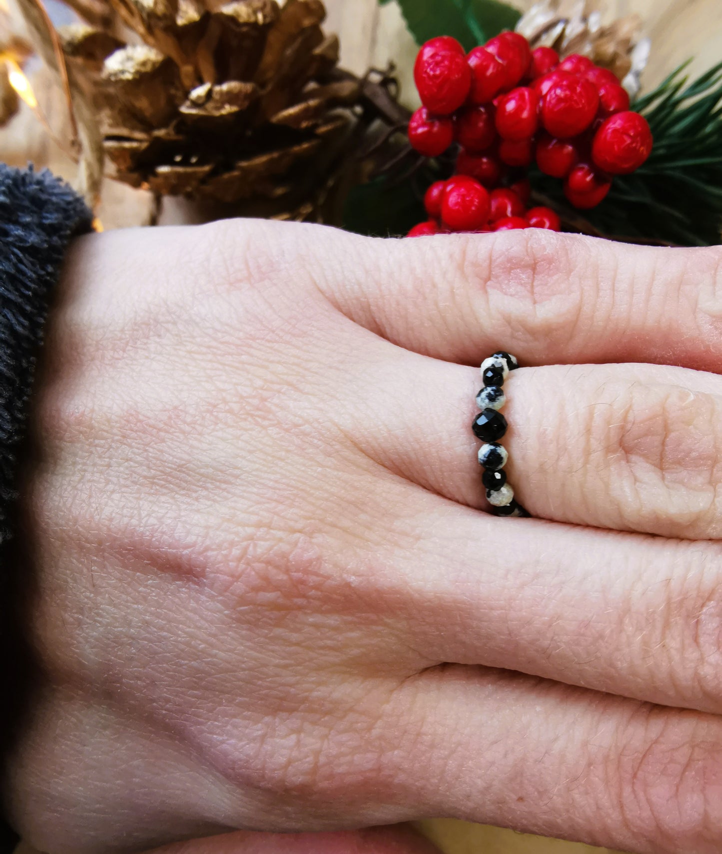 Pierścionek „Black Dalmatines” – Turmalin • Jaspis Dalmatyński