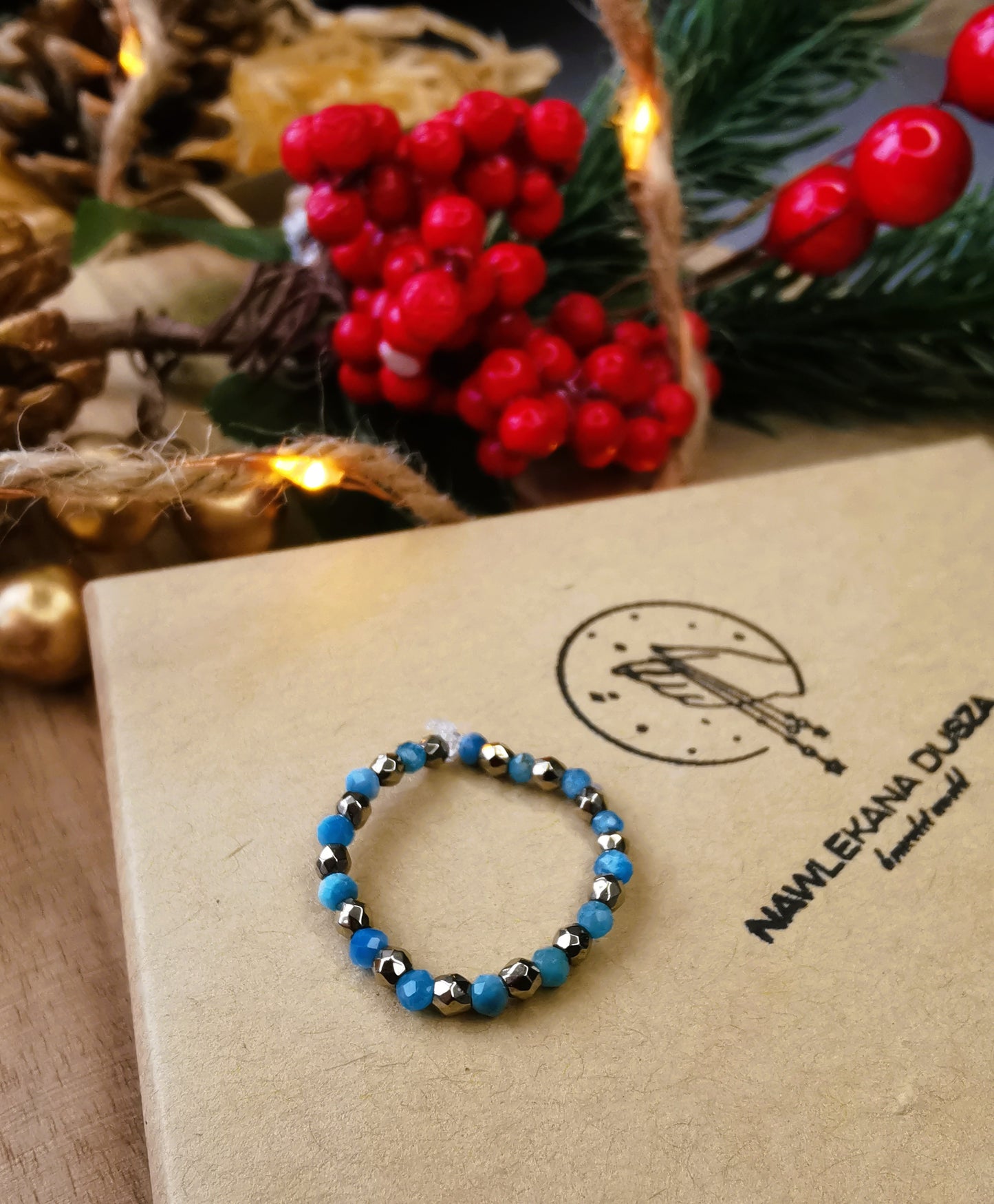 Pierścionek „Oceaniczna Siła” – Apatyt • Hematyt