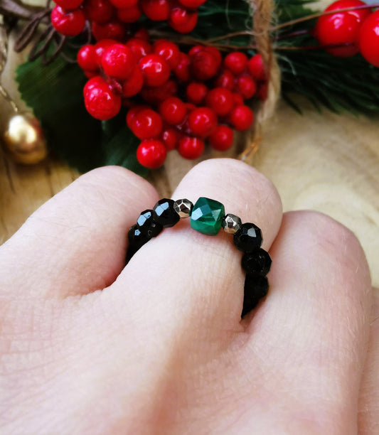 Pierścionek „Leśna Energia” – Turmalin • Malachit • Hematyt