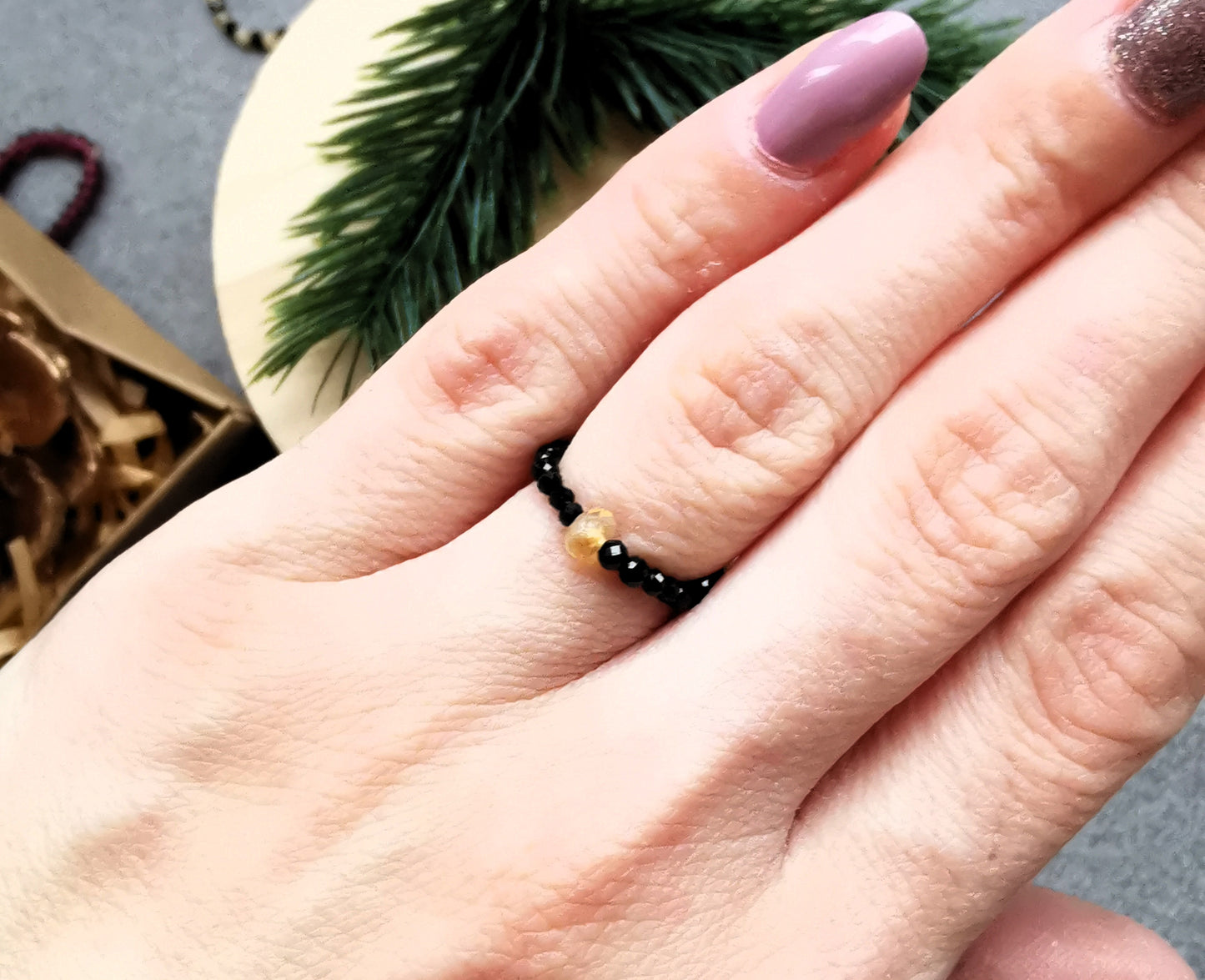 Pierścionek „Słoneczna Ochrona” – Turmalin & Cytryn ⭐