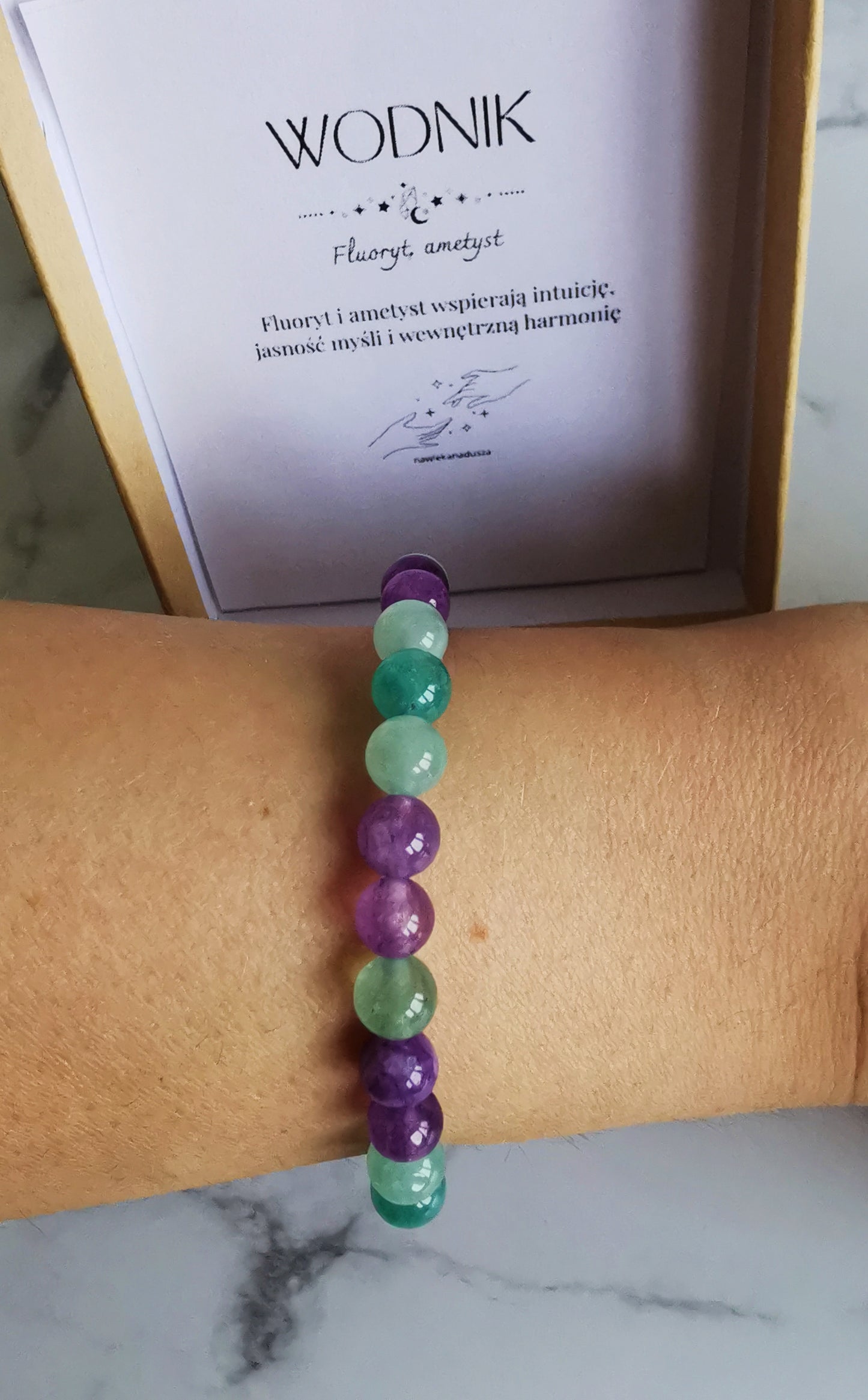 Zodiakalna bransoletka dla Wodnika - fluoryt i ametyst ♒