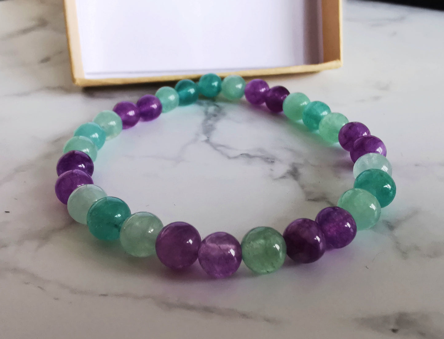 Zodiakalna bransoletka dla Wodnika - fluoryt i ametyst ♒