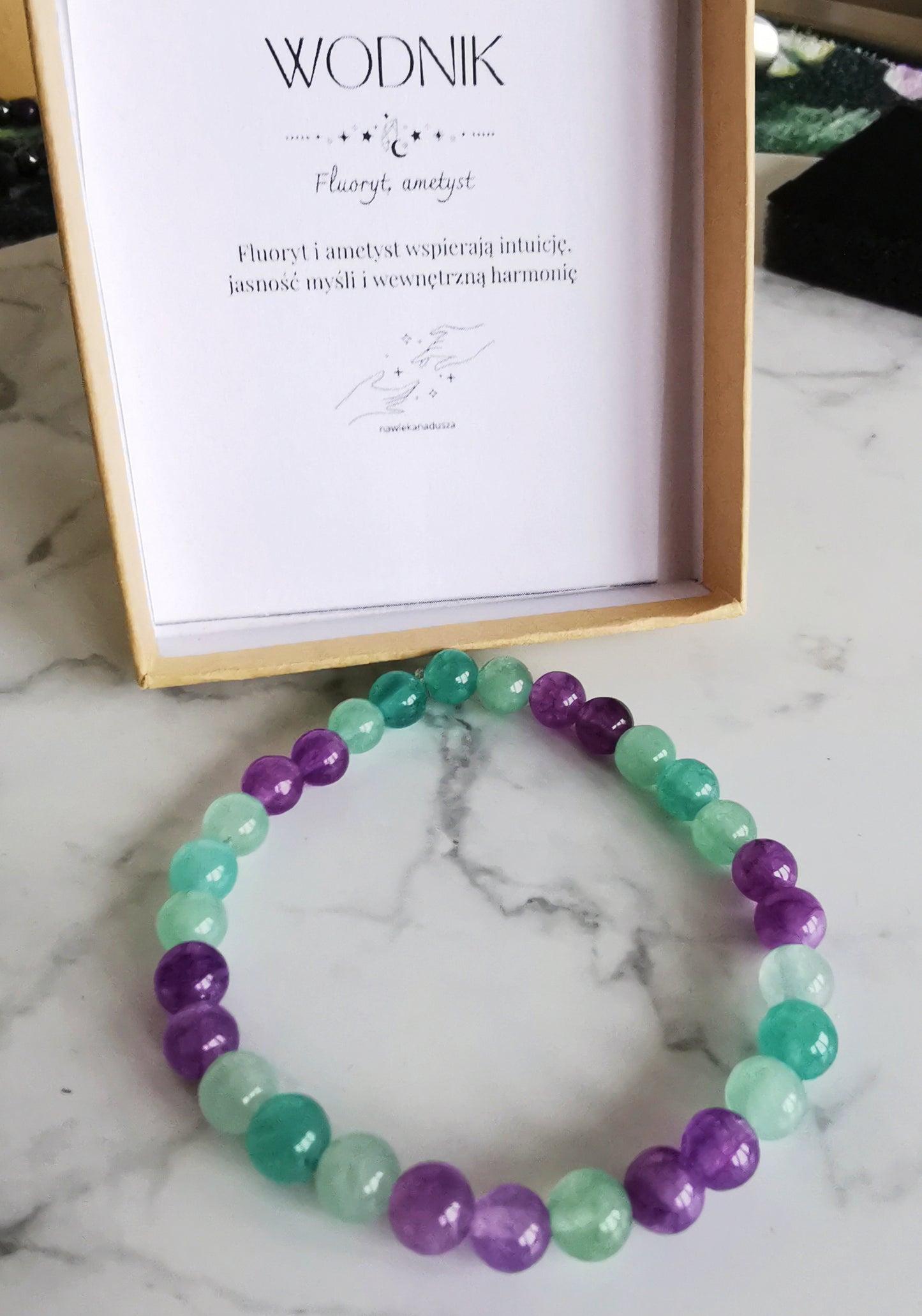 Zodiakalna bransoletka dla Wodnika - fluoryt i ametyst ♒