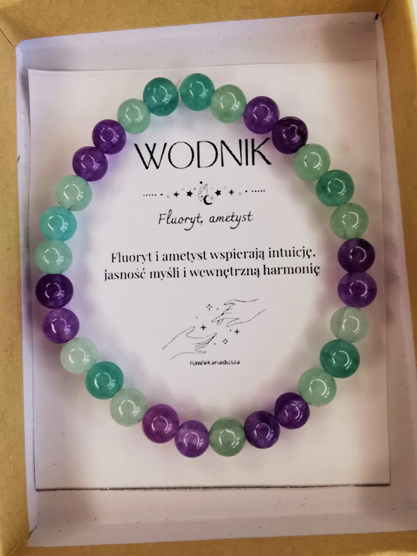 Zodiakalna bransoletka dla Wodnika - fluoryt i ametyst ♒