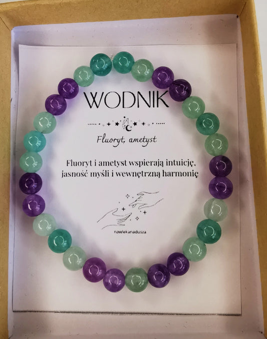 Zodiakalna bransoletka dla Wodnika - fluoryt i ametyst ♒