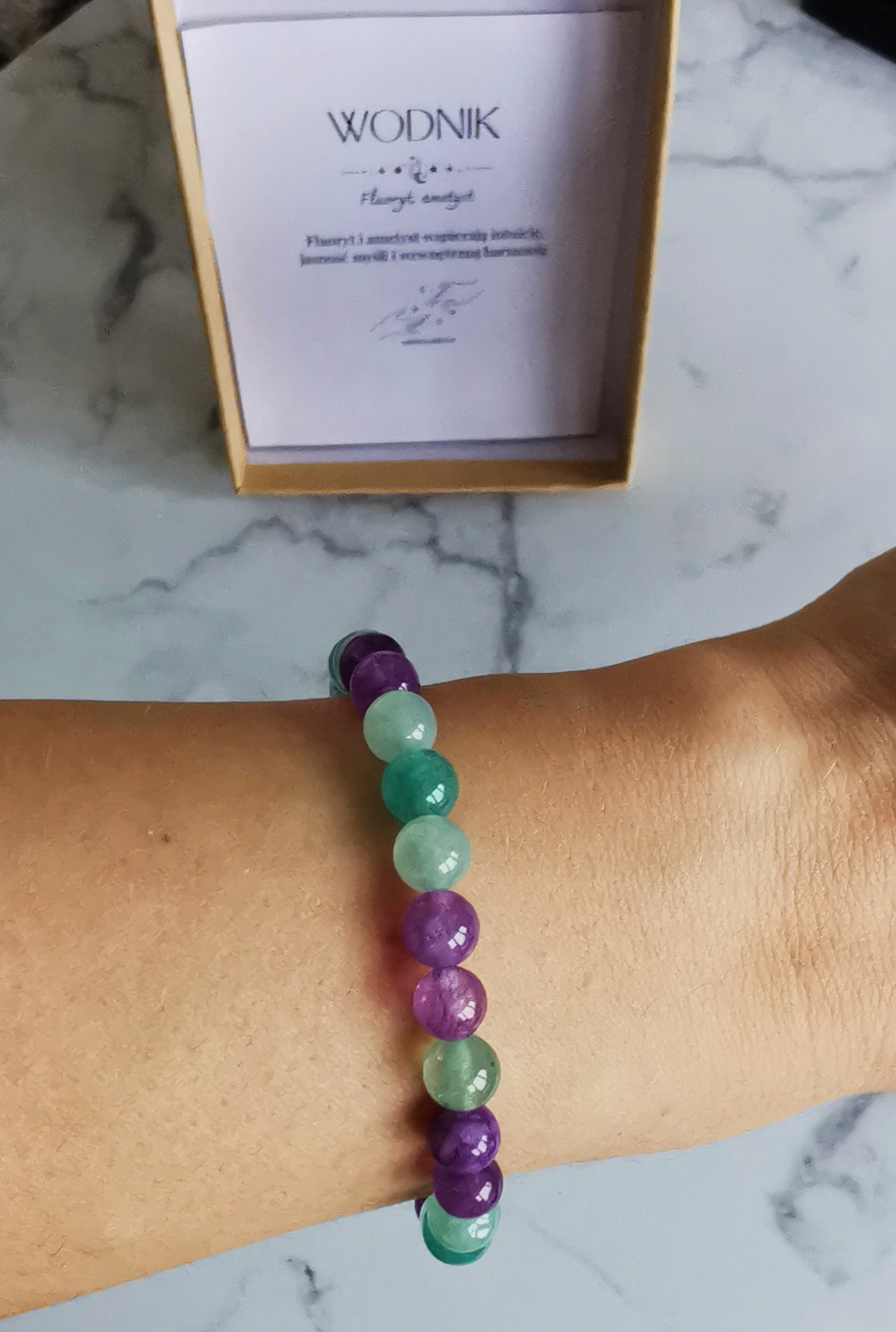 Zodiakalna bransoletka dla Wodnika - fluoryt i ametyst ♒