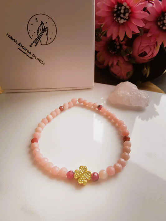 Bransoletka „Miłość. Spokój. Światło”  opal różowy · rodonit · hematyt