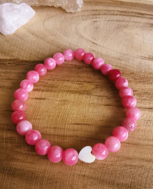 Bransoletka „Serce”  rodochrozyt & masa perłowa