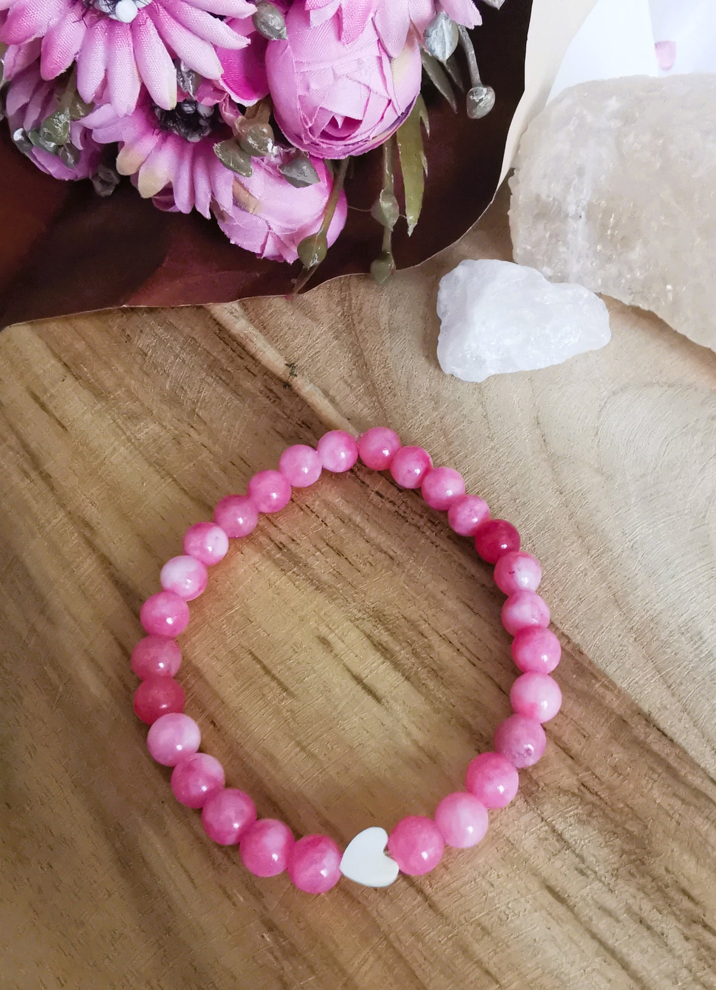 Bransoletka „Serce”  rodochrozyt & masa perłowa